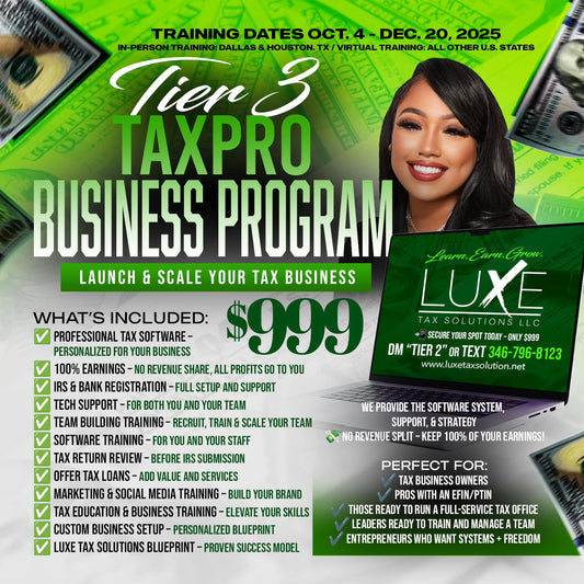 IN-PERSON DALLAS TX Register Here For Tier3 "Tax Pro Business Program"